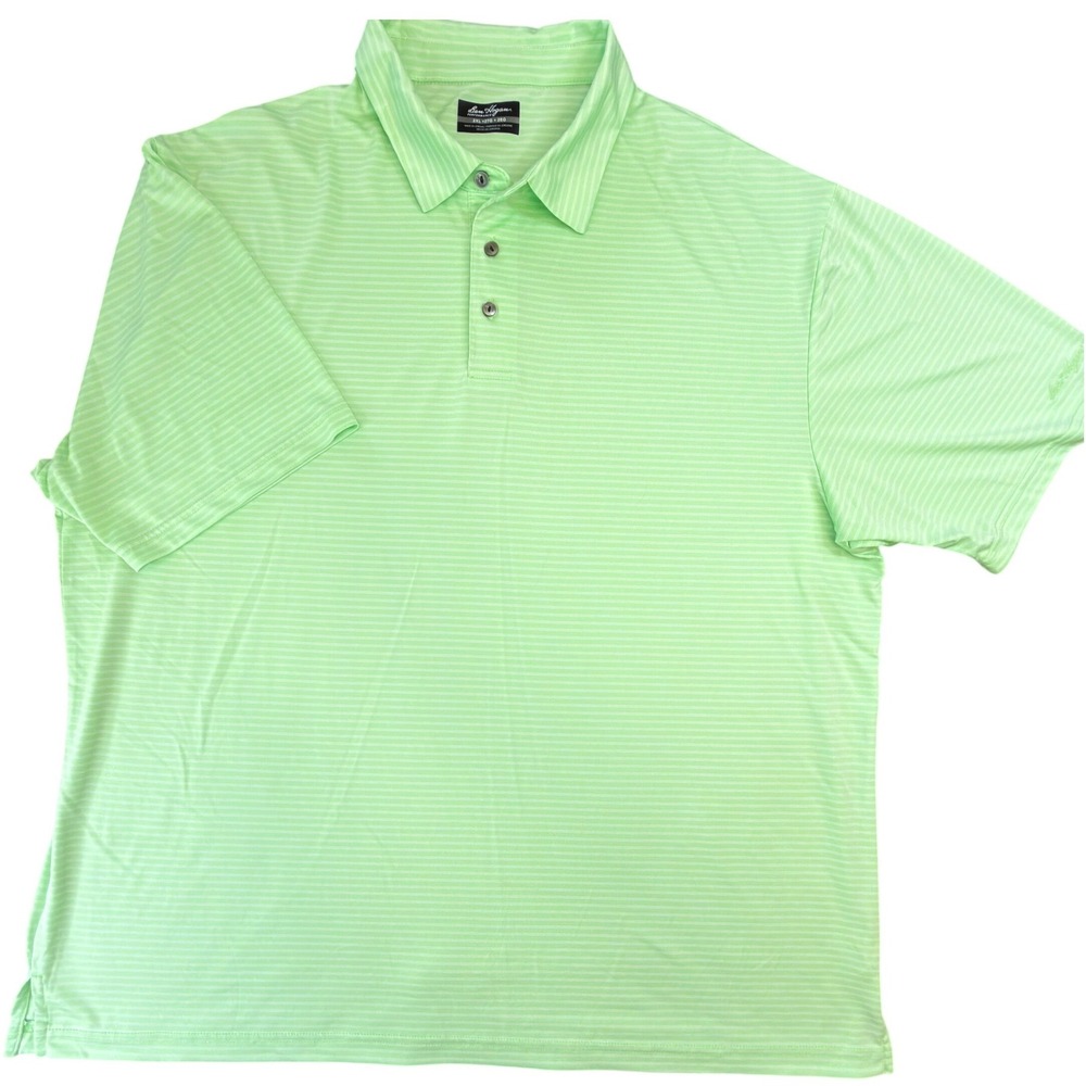 Ben Hogan Performance Mens 2XL Polo Shirt Lime Green Striped Short Sleeve Golf‎